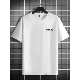 Men's Tokyo Street Racing Graphic T-Shirt - Japanese Text & Stripes Design, Breathable Polyester, Loose Fit Casual Tee for Summer Outdoor Wear, Machine Washable Top | Nontransparent Fabric