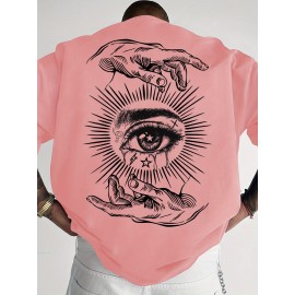 Men'S Summer Casual T-Shirt with Dark Art Eye & Hand Print, Lightweight Polyester, Quick-Dry & Machine Washable, Loose Fit for Outdoor Sports & Social Gatherings, Streetwear Style, Round Neck, Breathable Fabric