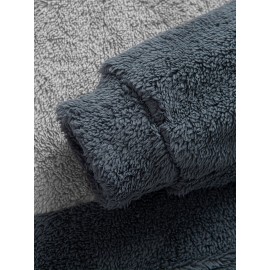 Men's Heavyweight Plush Hoodie - Winter Thermal Pullover Sweatshirt with Kangaroo Pocket, Dark Grey/Black Color Block Hooded Sweater for Cold Weather, Machine Washable Loose Fit Casual Outerwear, Ribbed Cuffs And Hem