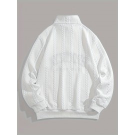 Jacquard Preppy Collared Neck Long Sleeve Embroidered Loose Fit Regular Length Knit Fabric Hoodie