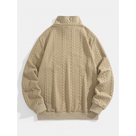 Jacquard Preppy Collared Neck Long Sleeve Embroidered Loose Fit Regular Length Knit Fabric Hoodie