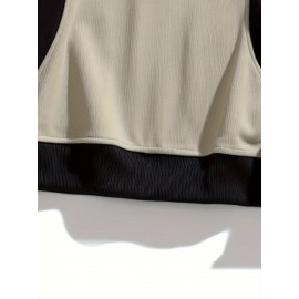 [NASAOVER Long Sleeve Shirt] Men's NASAOVER Colorblock Long Sleeve Shirt - Casual Loose Fit, Two-Tone Black/Beige, Button Detail, Ideal for Spring & Summer Outdoor Activities