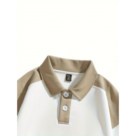 [NASAOVER Long Sleeve Shirt] Men's NASAOVER Colorblock Long Sleeve Shirt - Casual Loose Fit, Two-Tone Black/Beige, Button Detail, Ideal for Spring & Summer Outdoor Activities