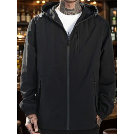 1pc Men's Casual Hooded Jacket, Solid Color, Long Sleeve, Regular Fit, Non-Stretch Fabric, Multiple Pockets, Woven Outerwear for Spring/Fall