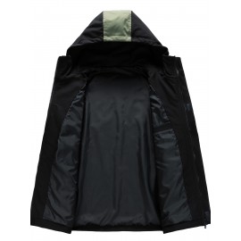 Men's Windproof Hooded Jacket for Spring & Autumn - Lightweight Work Jacket with Zipper Closure, Contrast Color Block Design, Polyester Lining & Pockets - Outdoor Sports, Hiking, Casual Wear