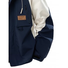 Men's Windproof Hooded Jacket for Spring & Autumn - Lightweight Work Jacket with Zipper Closure, Contrast Color Block Design, Polyester Lining & Pockets - Outdoor Sports, Hiking, Casual Wear