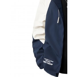 Men's Windproof Hooded Jacket for Spring & Autumn - Lightweight Work Jacket with Zipper Closure, Contrast Color Block Design, Polyester Lining & Pockets - Outdoor Sports, Hiking, Casual Wear
