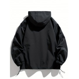 Men's Black Hooded Windbreaker Jacket - Lightweight, Polyester, Long Sleeve, Zipper Closure | Casual, Wind Protection for Spring & Fall