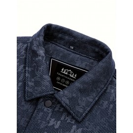 Men's Navy Blue Bomber Jacket with White Camo & Chest Pocket - Short Single-Breasted Casual & Business-Casual Coat, Collar, Button-Front Door, (No-Fill) for Fall/Spring Outerwear