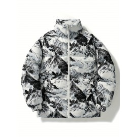 Men'S Retro Vintage Money Print Jacket - Stylish Black & White Patterned Coat with Stand Collar, Zipper Closure, and Pockets for Casual or Daily Wear, Casual Outerwear | Vintage Style Coat | Polyester Fiber Jacket