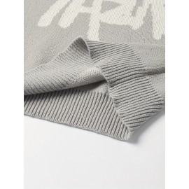 [Winter Streetwear Sweater] Autumn/Winter JNBLDA Men's Streetwear Casual Loose Fit Knit Sweater | Round Neck Long Sleeve Pullover with 'amani' Letter Print, Ribbed Cuffs & Hem