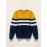 Men'S Casual Striped Sweater - Cozy Knit Pullover with Yellow, White & Navy Blue Horizontal Stripes, Long Sleeve Crew Neck for Fall/Winter, Sweater Vest