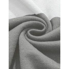 Men's Slim-Fit Casual Soft Commuter Knit Sweater - High Neck Long Sleeve with 1/4 Zipper, Navy & Light Grey Color Block Design for Autumn/Winter, Office & Casual Wear, Knitted Sweater, Comfortable Winter Wear