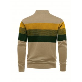 Men's Slim-Fit Casual Soft Commuter Knit Sweater - High Neck Long Sleeve with 1/4 Zipper, Navy & Light Grey Color Block Design for Autumn/Winter, Office & Casual Wear, Knitted Sweater, Comfortable Winter Wear