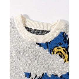 Men'S & Women'S Stylish Van Gogh Starry Night Print Pullover Sweater - Loose Fit, Long Sleeve, Round Neck, Knit Fabric, Casual & Versatile Fall/Winter Top, Fall Winter Top | Starry Night Design | Ribbed Knit Cuffs, Van Gogh Sweater