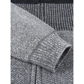 Men's Knitted High Collar Zip-Up Striped Casual Fleece-Lined Thick Sweater
