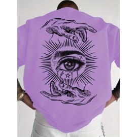 Men'S Summer Casual T-Shirt with Dark Art Eye & Hand Print, Lightweight Polyester, Quick-Dry & Machine Washable, Loose Fit for Outdoor Sports & Social Gatherings, Streetwear Style, Round Neck, Breathable Fabric